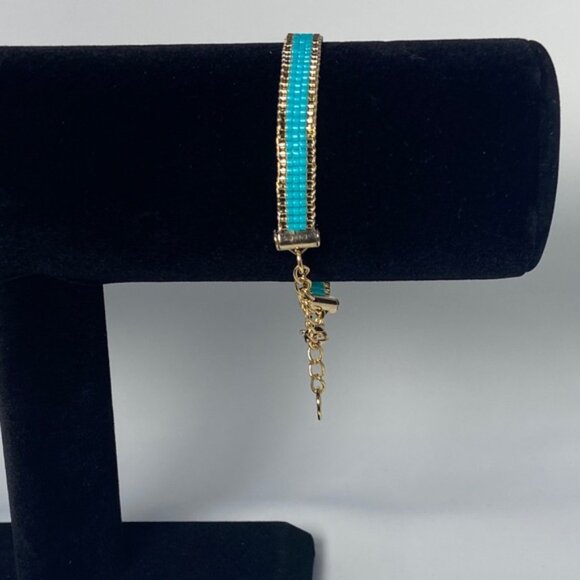 Teal and Gold loom-beaded bracelet Miyuki Delica seed beads - Picture 5 of 6